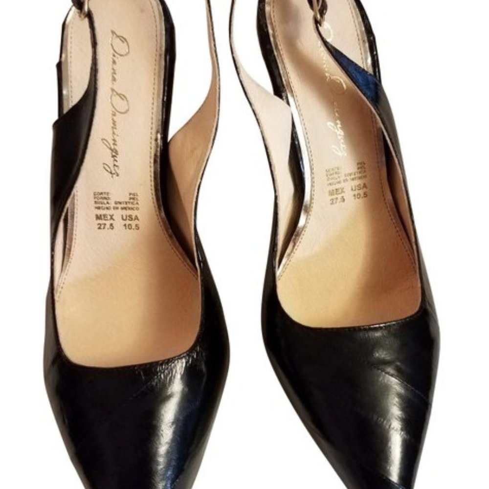 Handmade Eel skin black slingback stiletto